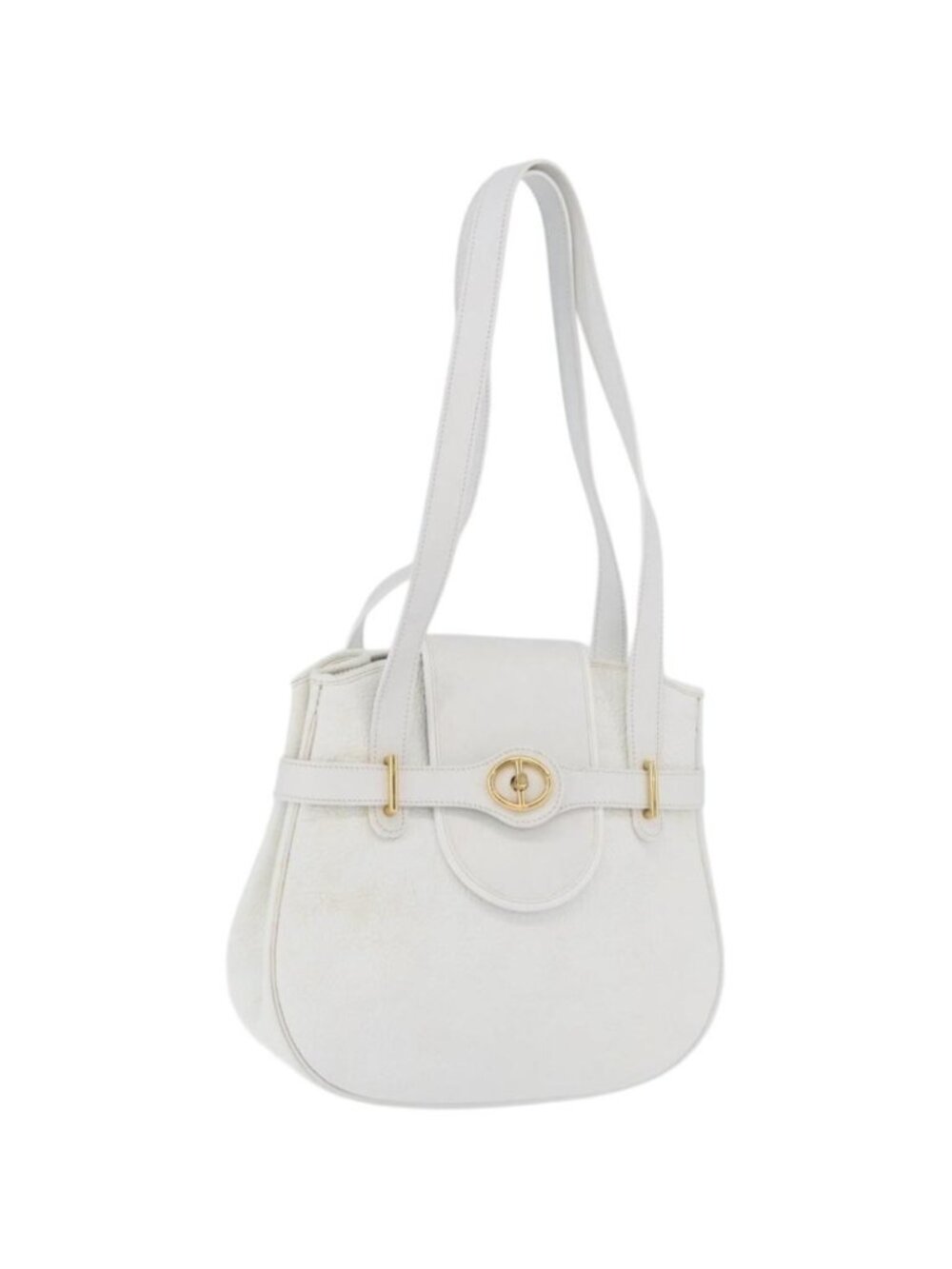 Christian Dior Shoulder Bag Leather White Gold